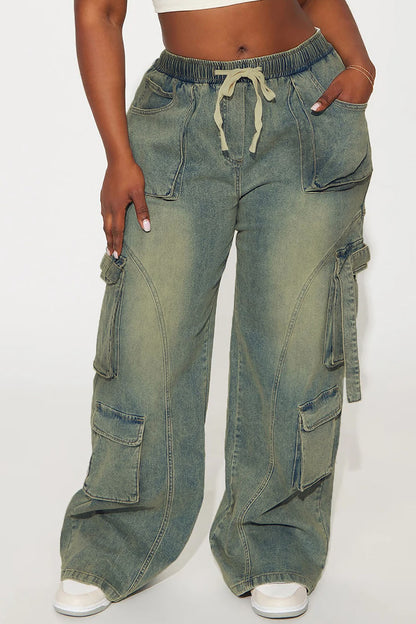 Drawstring Waist Washed Wide Leg Jeans Lavish Daily