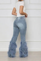Feather Detail Ripped Denim Jeans Lavish Daily