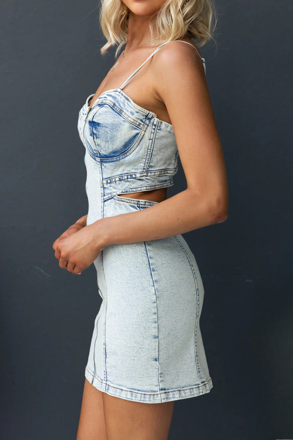 Cutout Back Denim Cami Dress Lavish Daily