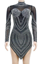 Rhinestone Embellished Sheer Mesh Mini Dress Lavish Daily