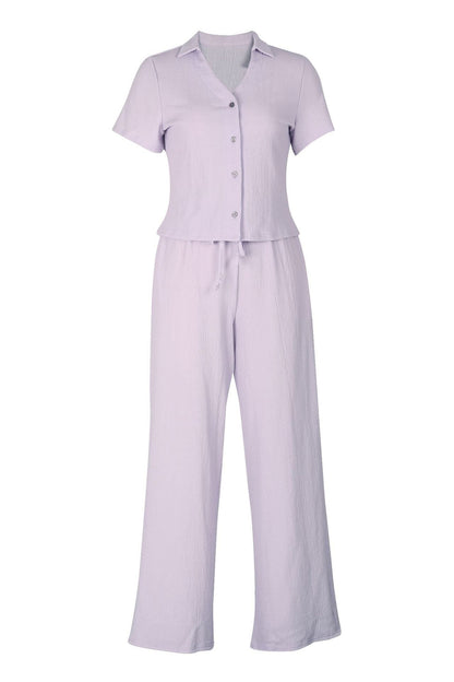 Breathable V-Neck Crinkle Top Set Lavish Daily