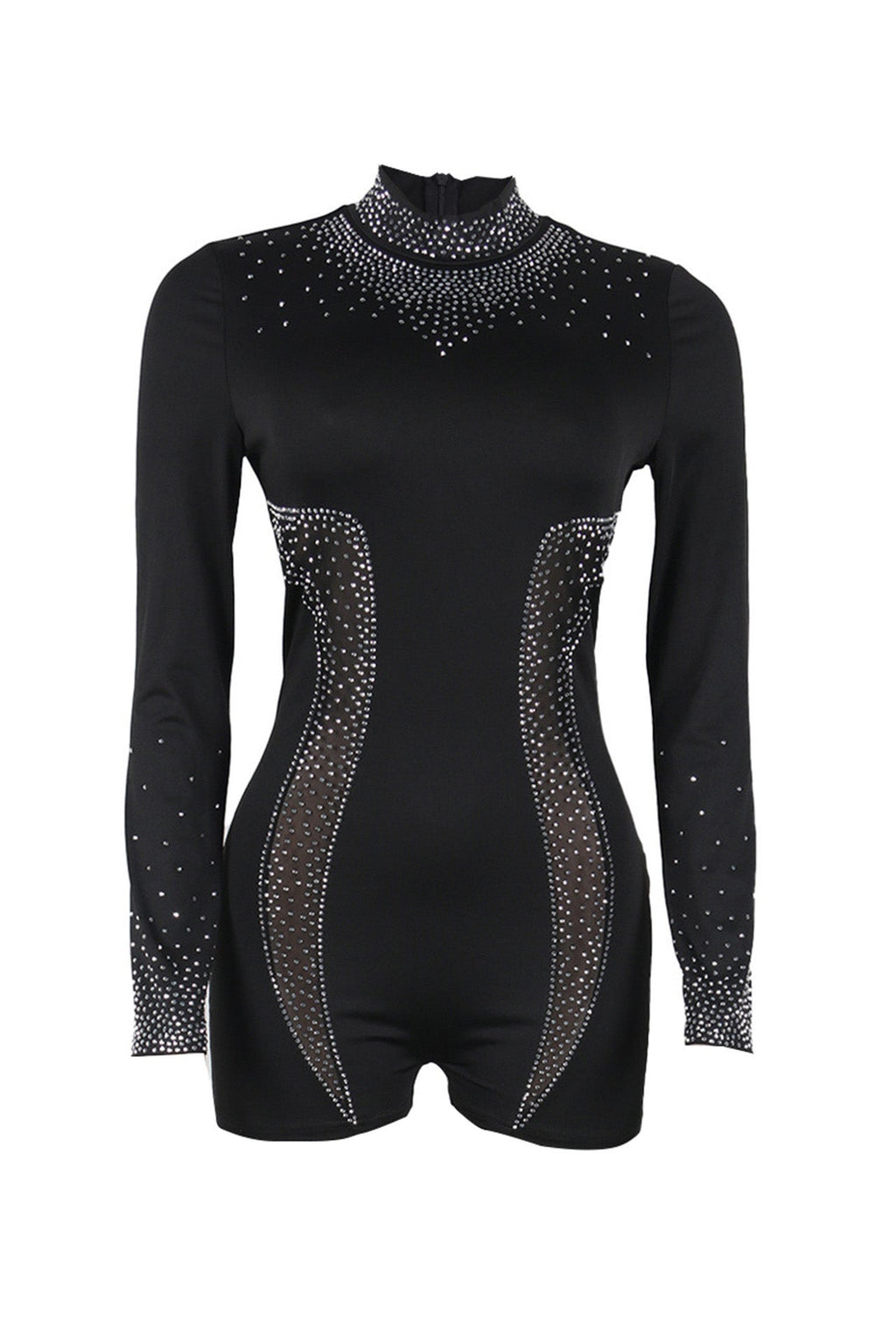 Rhinestone Sheer Stretch Romper Lavish Daily