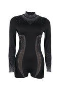 Rhinestone Sheer Stretch Romper Lavish Daily
