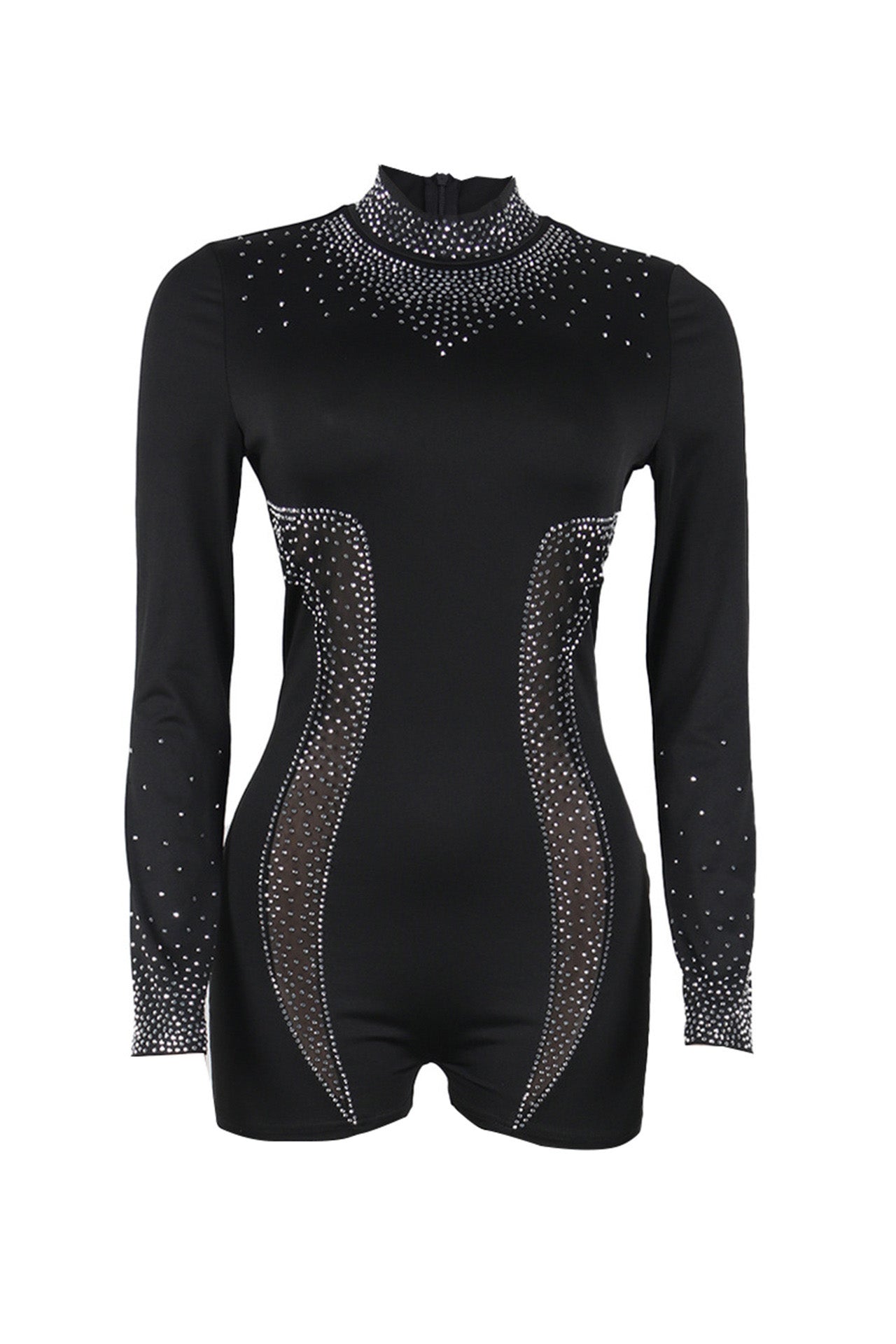 Rhinestone Sheer Stretch Romper Lavish Daily