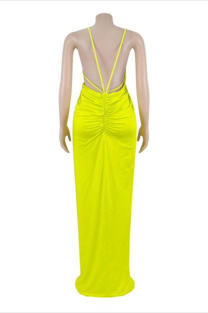 Draped V-Neck Cutout Slit Maxi Dress Lavish Daily