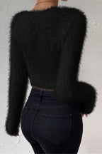 V Neck Slim Plush Short Sweater LavishDaily