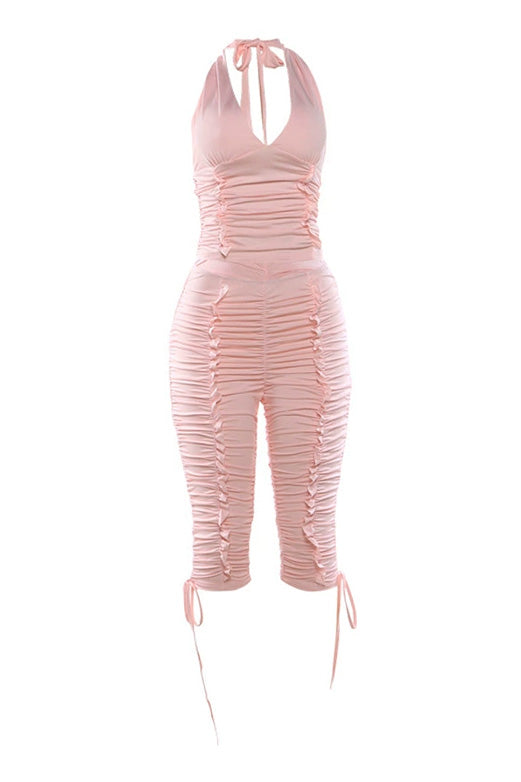 Ruched Halter & Capri 2-Piece Set Lavish Daily