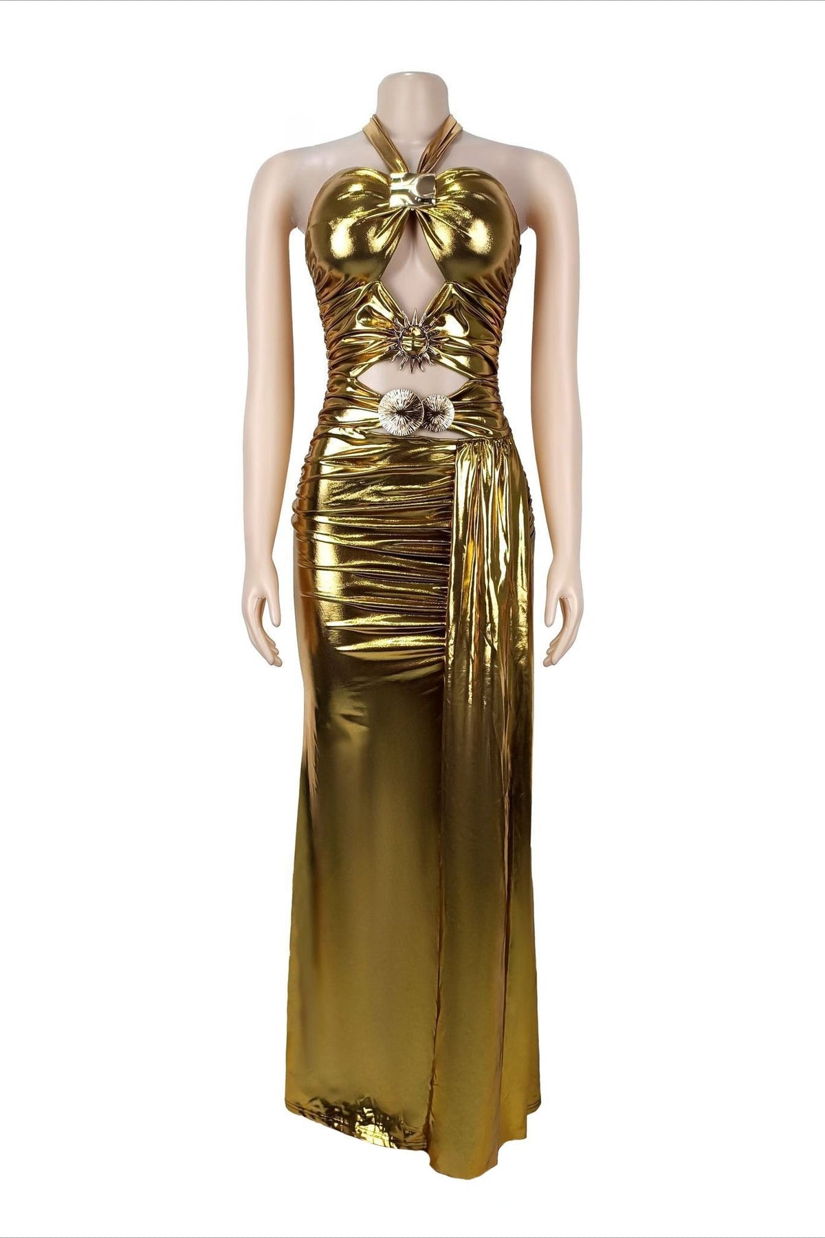 Metallic Hardware Cutout Maxi Dress Lavish Daily