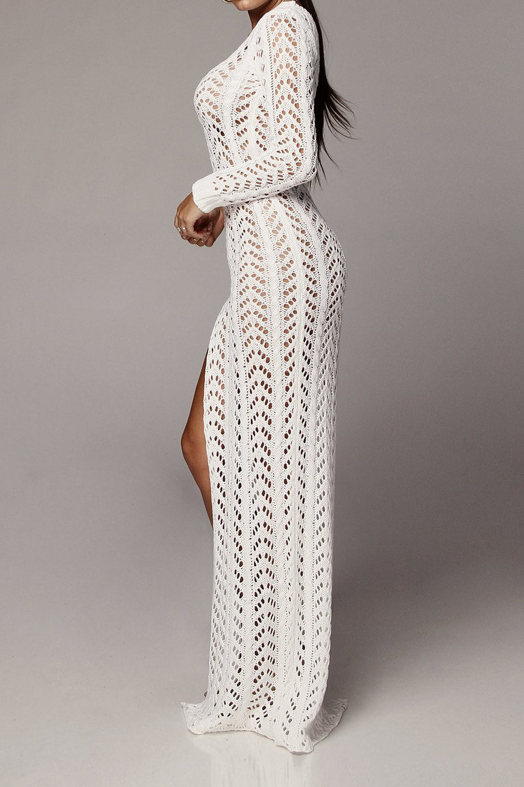 One Shoulder Crochet Split Knitted Dress Lavish Daily