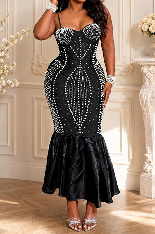 Pearl Embellished Mermaid Midi Dress Lavish Daily