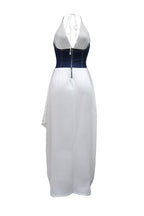 Slim Fit Denim Patchwork Deep V Slit Dress Lavish Daily
