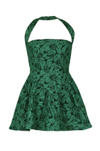 Halter Jacquard Floral Embroidery Ruffle Dress Lavish Daily