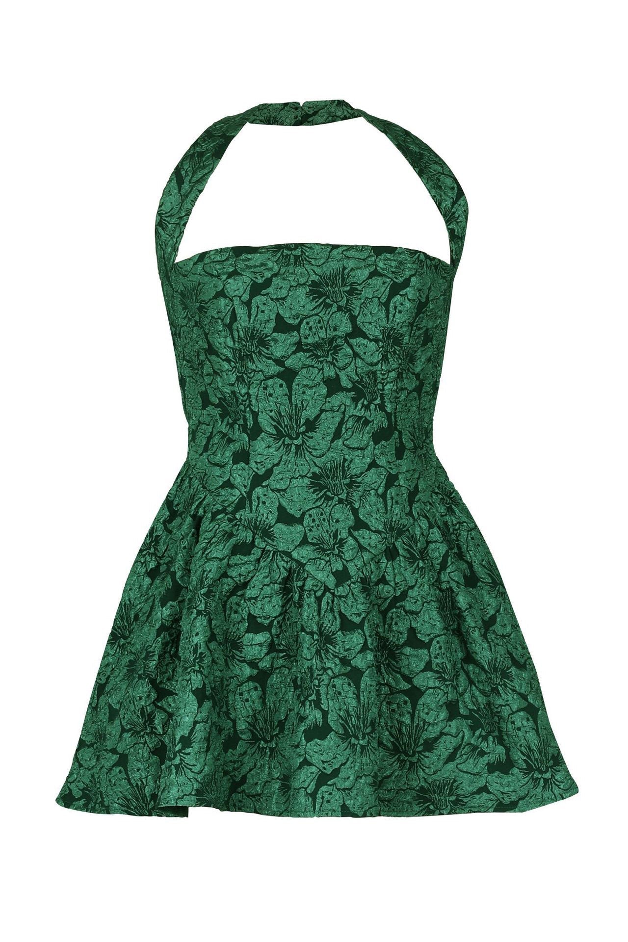 Halter Jacquard Floral Embroidery Ruffle Dress Lavish Daily