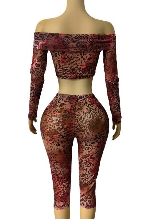 Off Shoulder Mesh Top and Capri Pants Set Lavish Daily