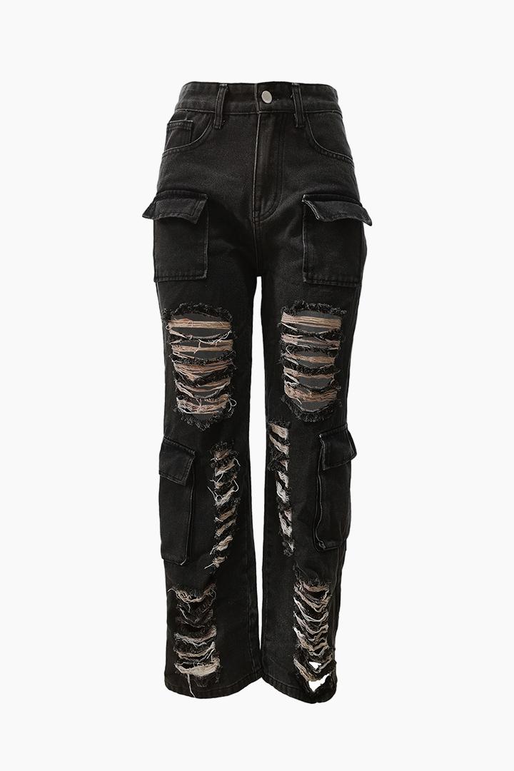 Ripped Cargo Jeans Lavish Daily