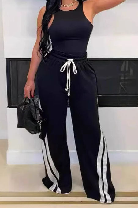 Striped Sweatpants Drawstring Straight Leg Pants Lavish Daily