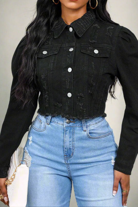 Puff Sleeve Denim Jacket Lavish Daily