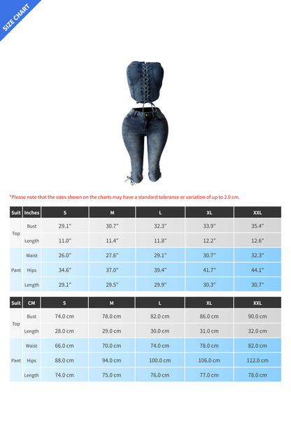 Denim Corset Top Lace-Up & Mid-Thigh Shorts Set Lavish Daily