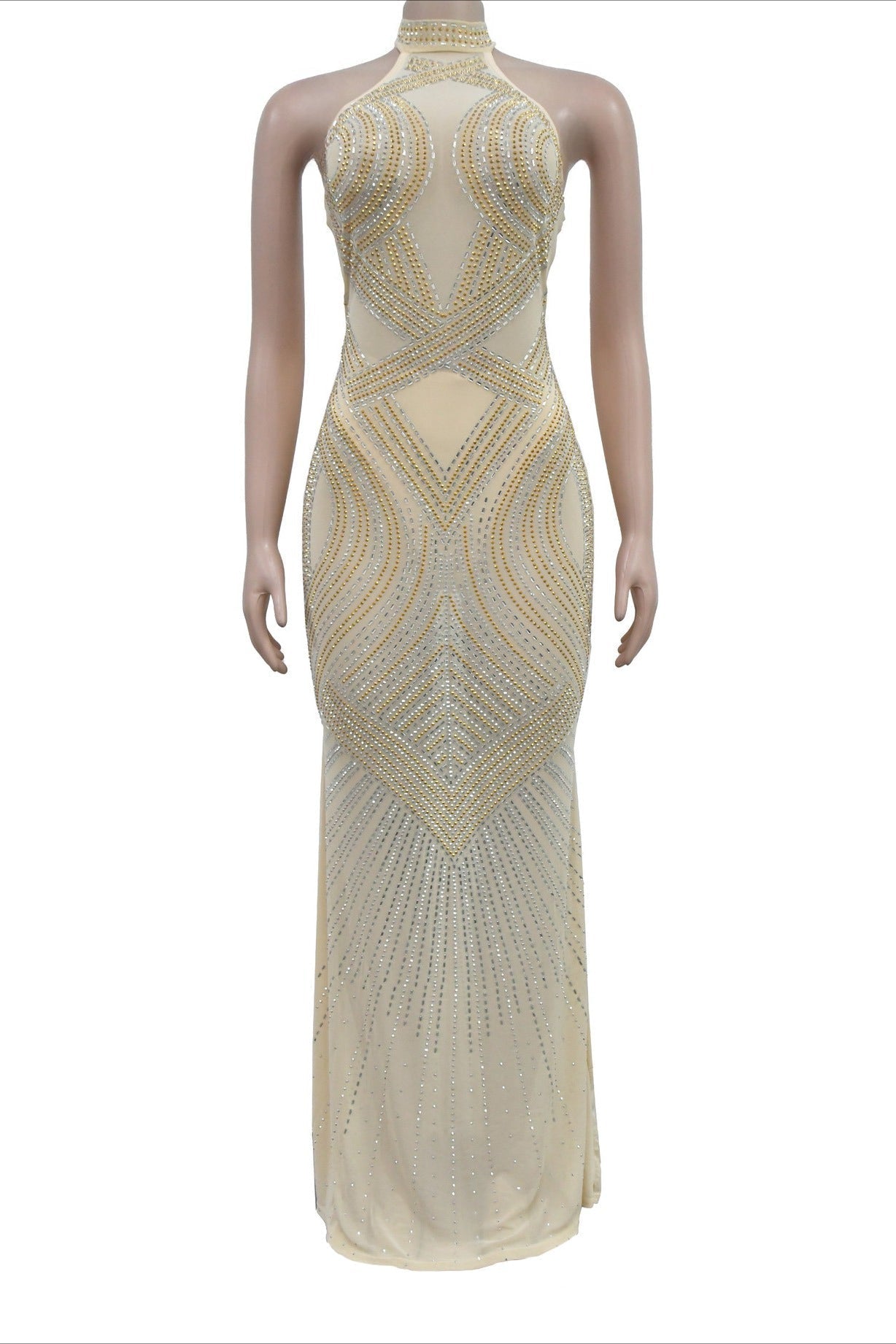Rhinestone Beaded Floor-Length Evening Gown Lavish Daily
