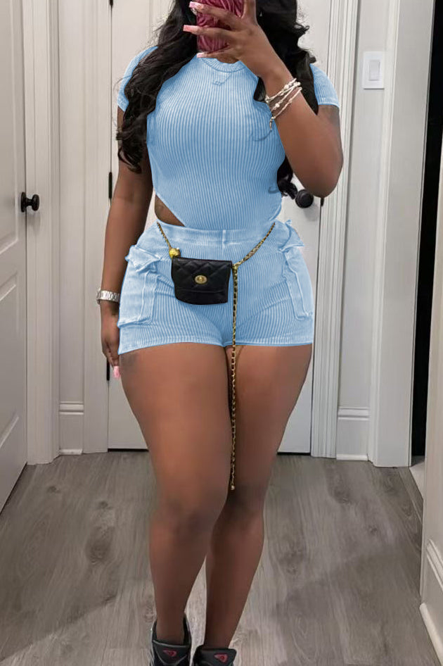 Washed Short Sleeve Pocket Cargo Shorts Set Lavish Daily