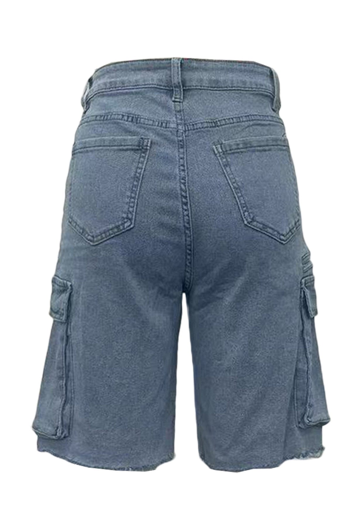 Vintage Wash Raw Hem Denim Cargo Jorts Lavish Daily