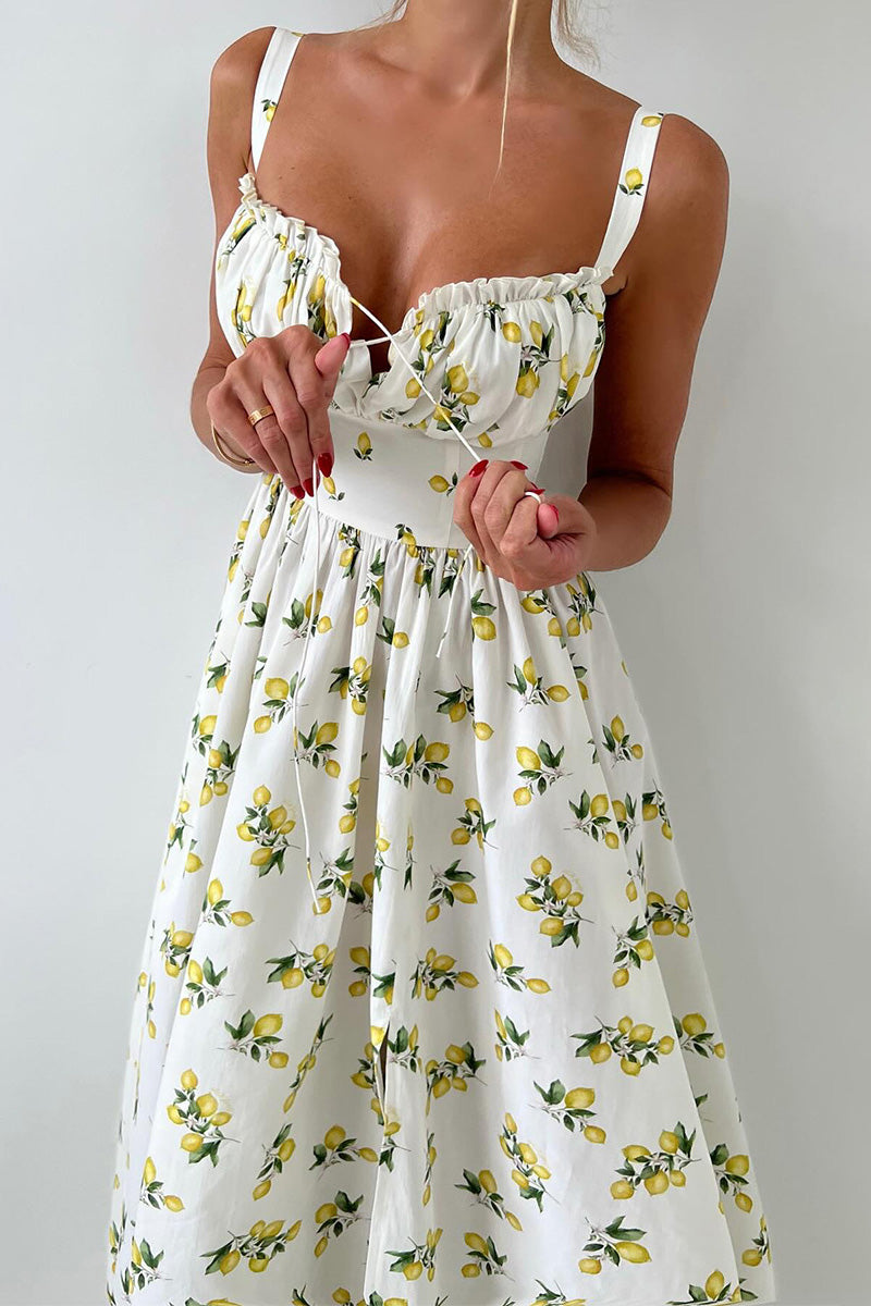 Low-Cut Tie Front High-Waist Split Floral Dress Lavish Daily