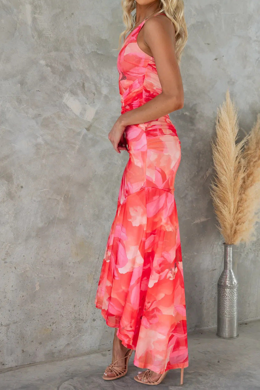 Off-Shoulder Floral Slim Irregular Maxi Dress Lavish Daily