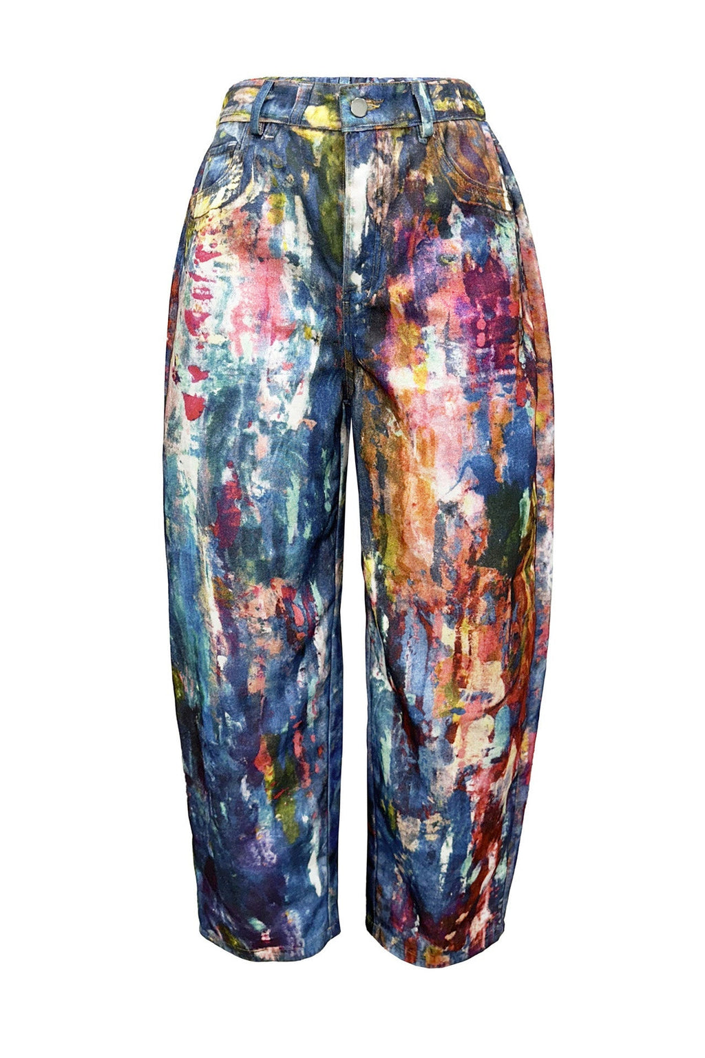 3D Print Denim Leather Wide-Leg Dopamine Pants Lavish Daily