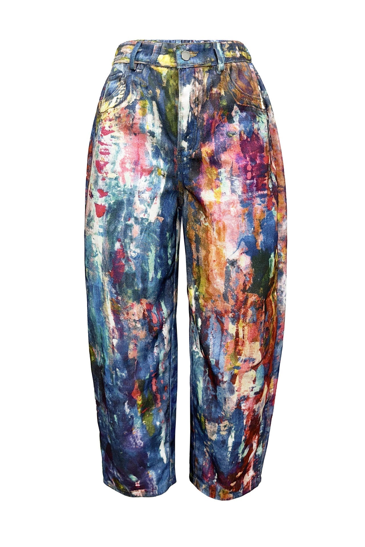 3D Print Denim Leather Wide-Leg Dopamine Pants Lavish Daily