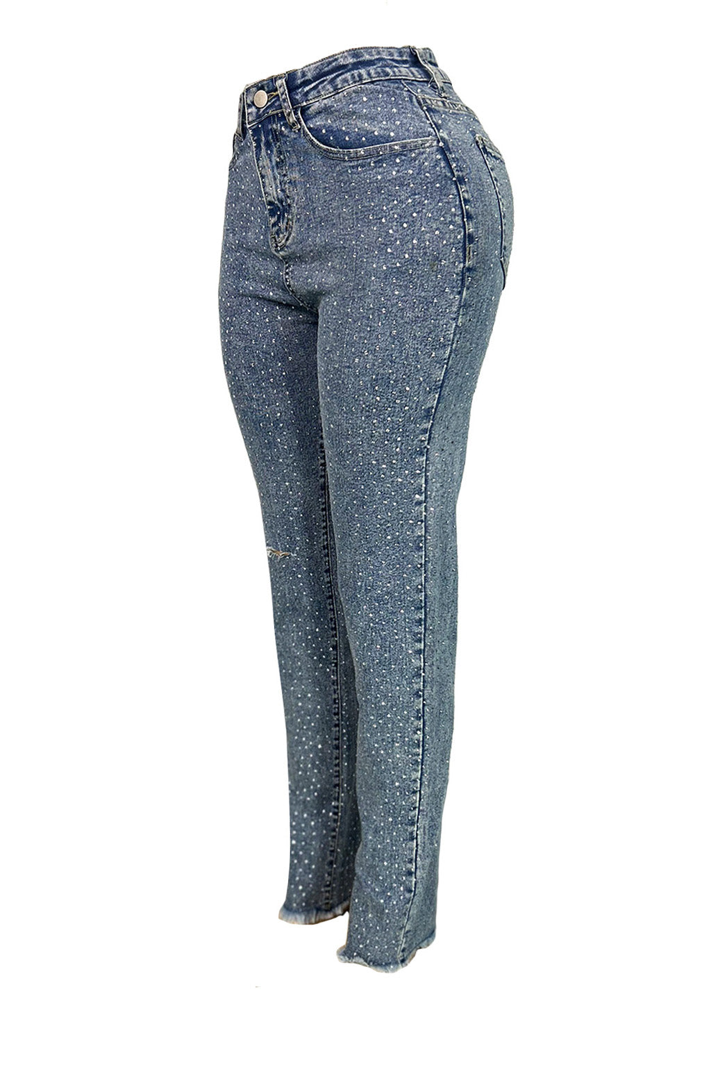 Rhinestone Skinny Raw Hem Jeans Lavish Daily