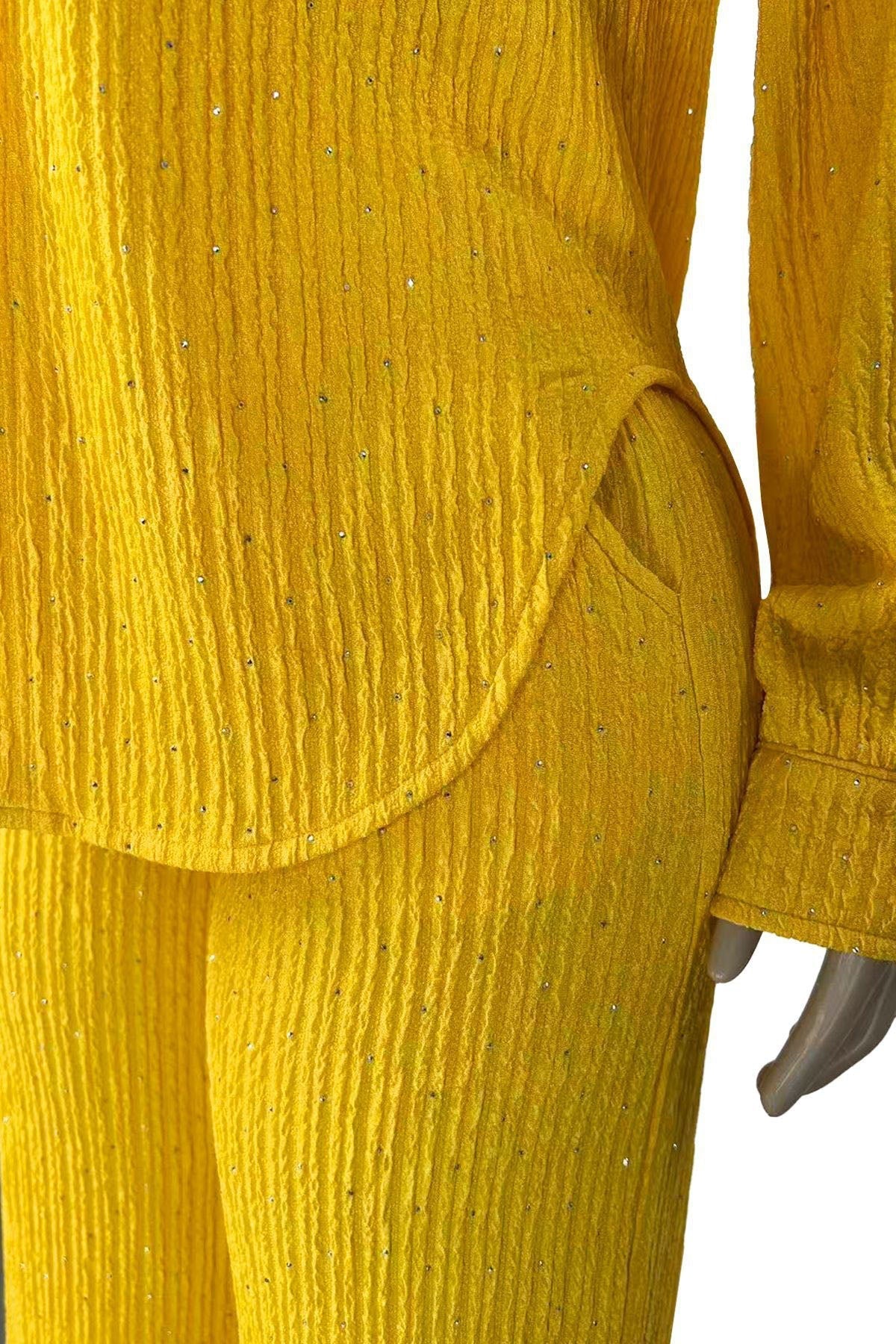 Textured Button-Down Shirt & Pants Set Lavish Daily