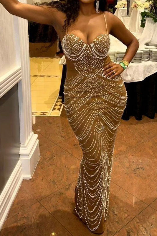 Rhinestone Chandelier Bustier Maxi Dress Lavish Daily