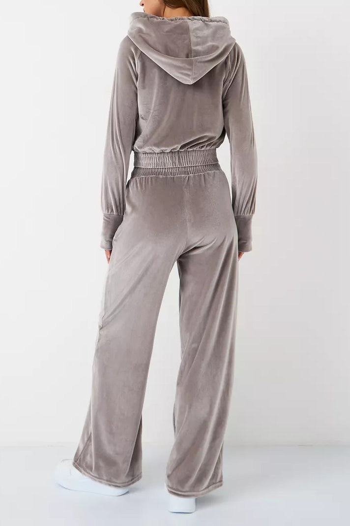 Velvet Hooded Zip Sweatshirt & Pants Set Lavish Daily
