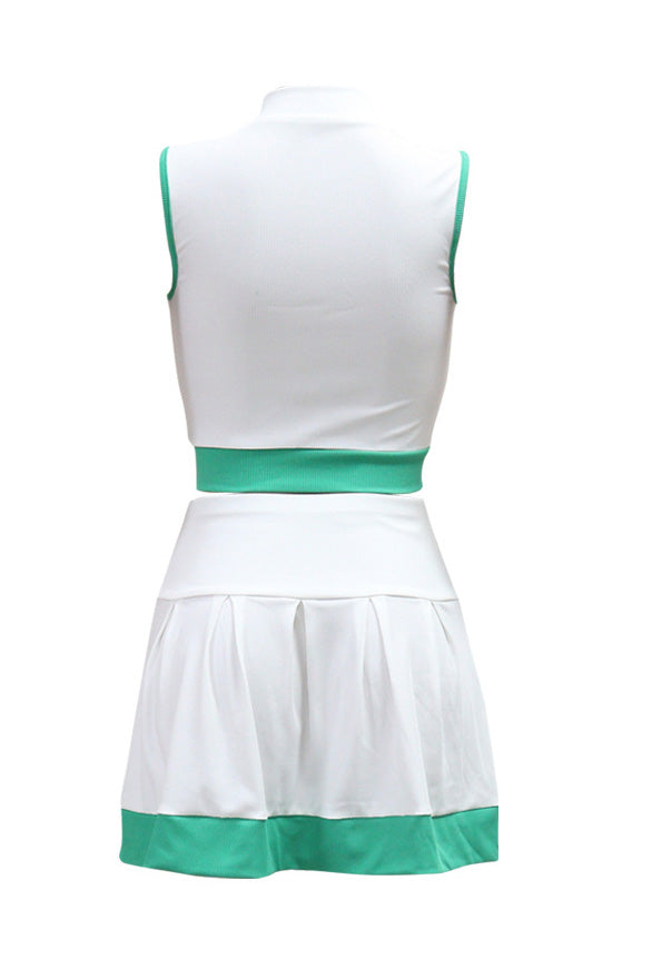 Colorblock Sleeveless Zip Top and Skirt Outfit Lavish Daily