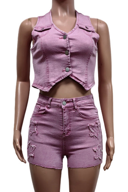 Denim Vest & Shorts Set Lavish Daily