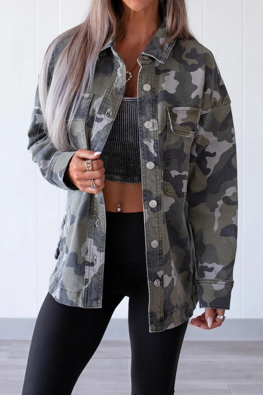 Oversized Camo Print Utility Jacket Lavish Daily
