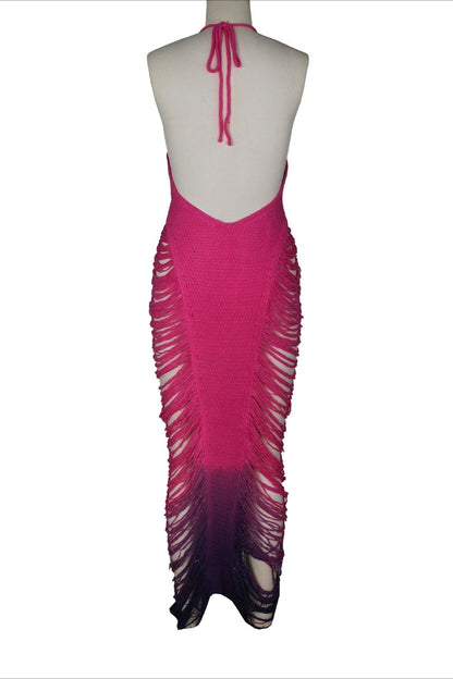 Crochet Halter Fringe Maxi Dress Lavish Daily