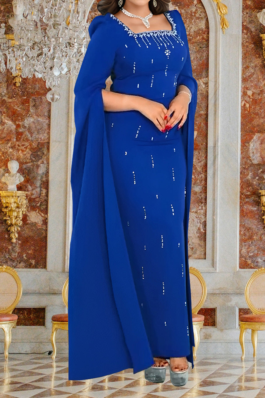 Crystal Embellished Cape Sleeve Maxi Dress LavishDaily