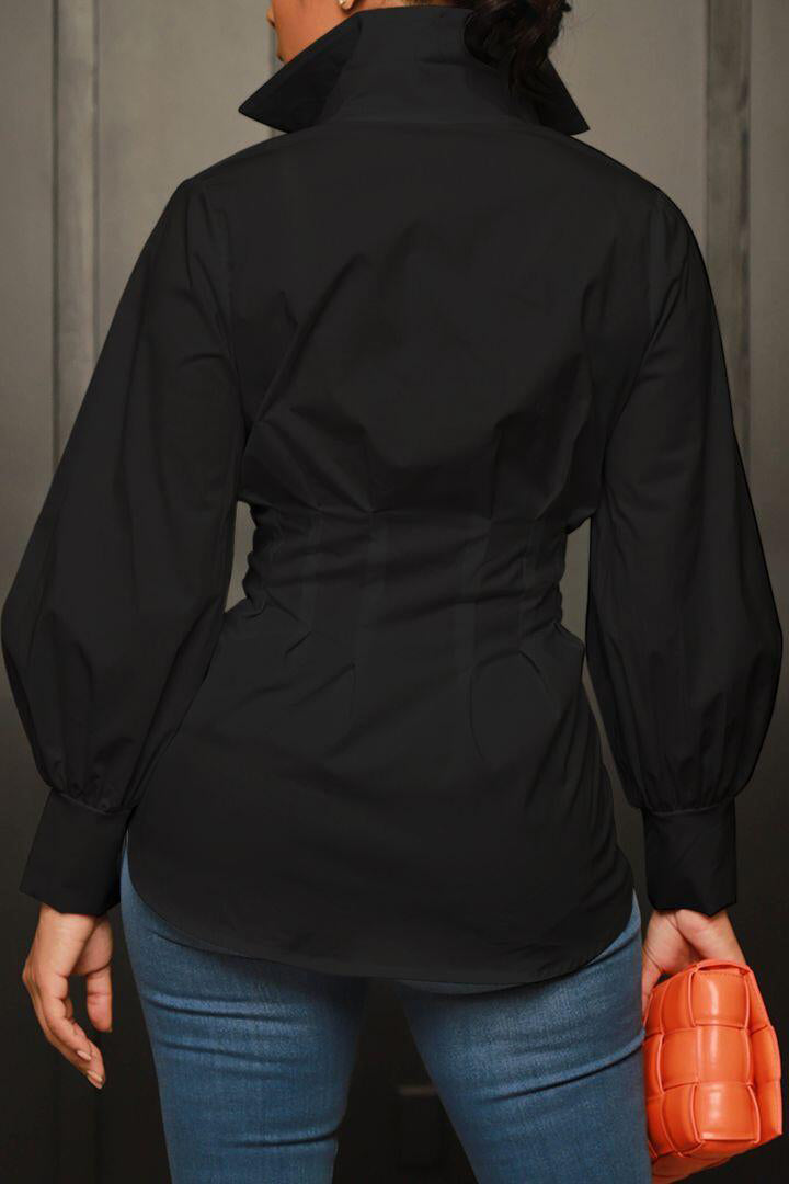 Collar Button Long Sleeve Blouse Lavish Daily