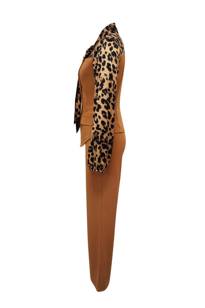 Leopard Print Tie-Neck Tailored Top & Wide Leg Pant Set Lavish Daily