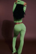 Hooded Zip Sweatshirt and Flare Pants Set Lavish Daily