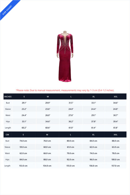 Rhinestone Plunge Illusion Velvet Maxi Dress Lavish Daily