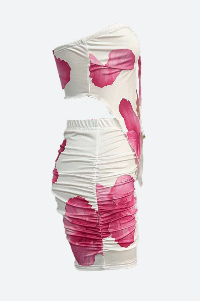 Printed Off Shoulder Tie Bodycon Mini Skirt Set Lavish Daily