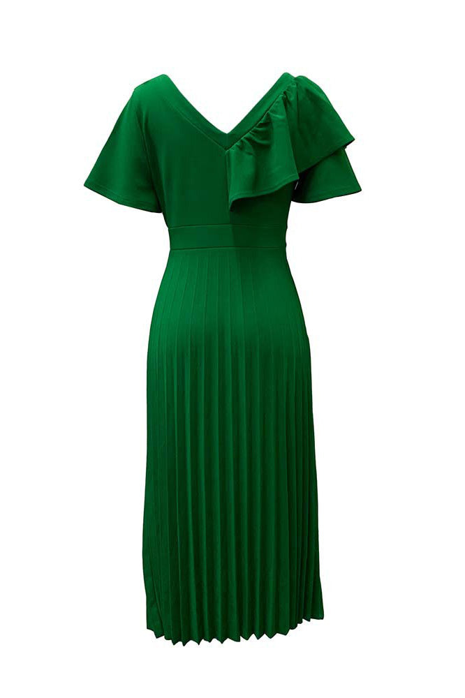 Pleated Flounce Sleeve Slim Fit Dress Lavish Daily