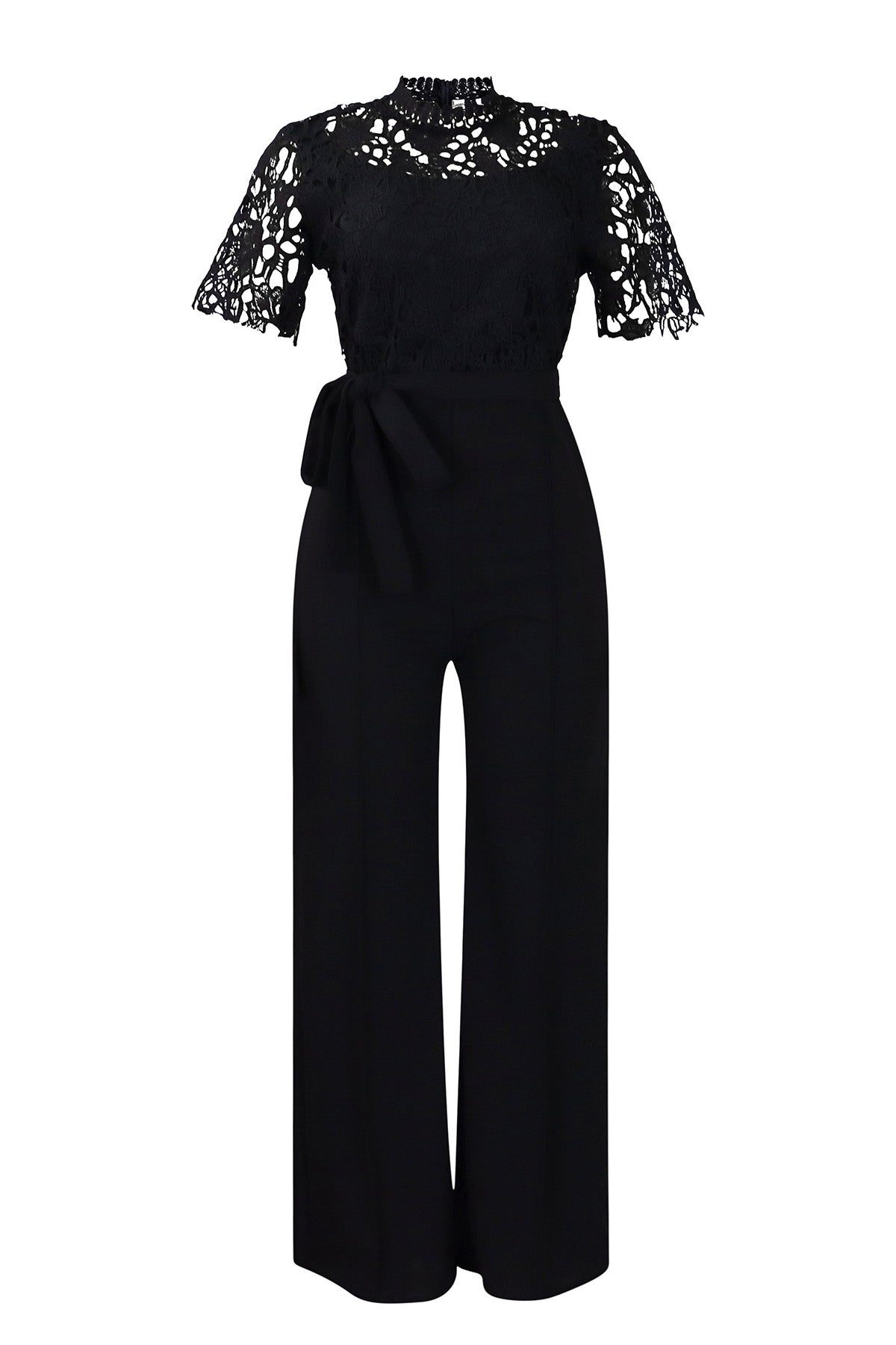 Lace Hollow Out Tie Waist Wide Leg Jumpsuit Lavish Daily
