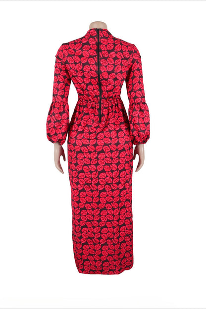 Print Slit V Neck Long Dresses Lavish Daily