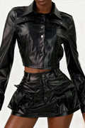 Faux Leather Stretch Button Top Skort Set Lavish Daily