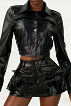 Faux Leather Stretch Button Top Skort Set Lavish Daily