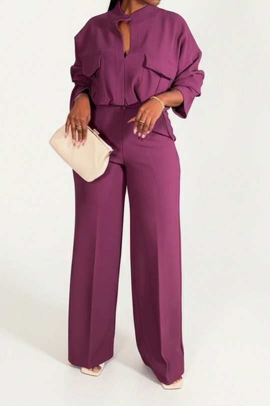 Casual V-Neck Top and Wide Leg Pants Set Lavish Daily