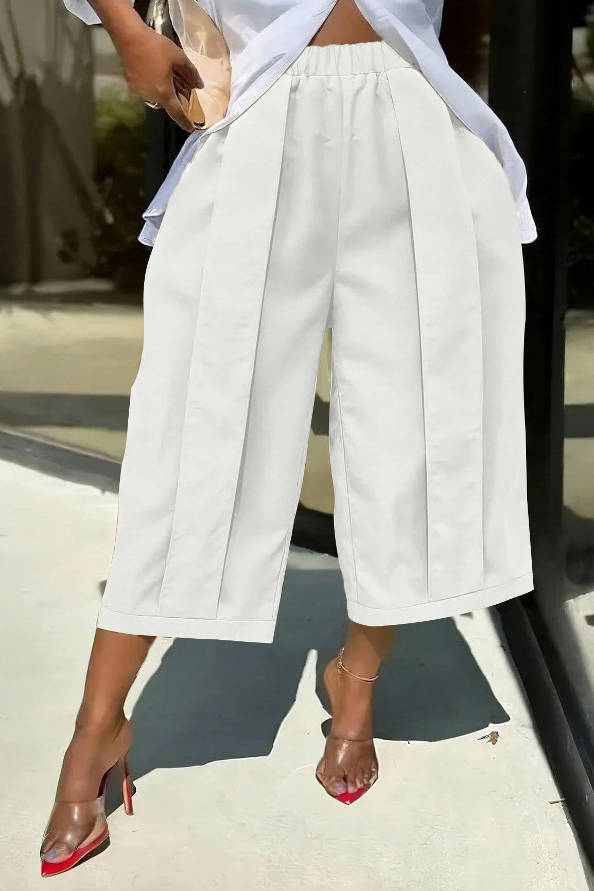 High Waist Pleated Wide Leg Culottes Lavish Daily